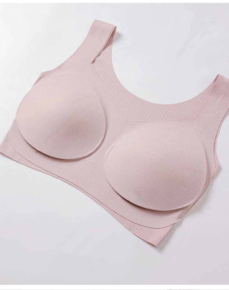 Comfortable, One-piece, Traceless Fixed Cup, Women's Underwear, Beautiful Back Sports Vest, Sleep Large Size Bra Thin