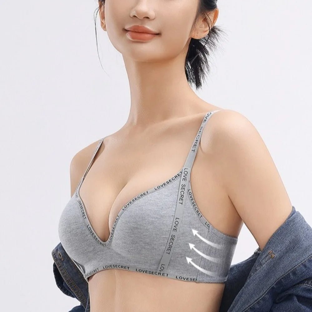 English Letter Wireless Deep V Bra Shockproof Anti-sagging Push Up Underwear Close-fitting Gathered Breasts Seamless Bras Sport