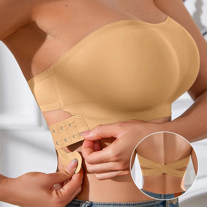 Removable Padded Soft Ice Silk Traceless Women Brasseries Wire Free Seamless Bra Women Strapless Bra Cross Side Buckle Underwear