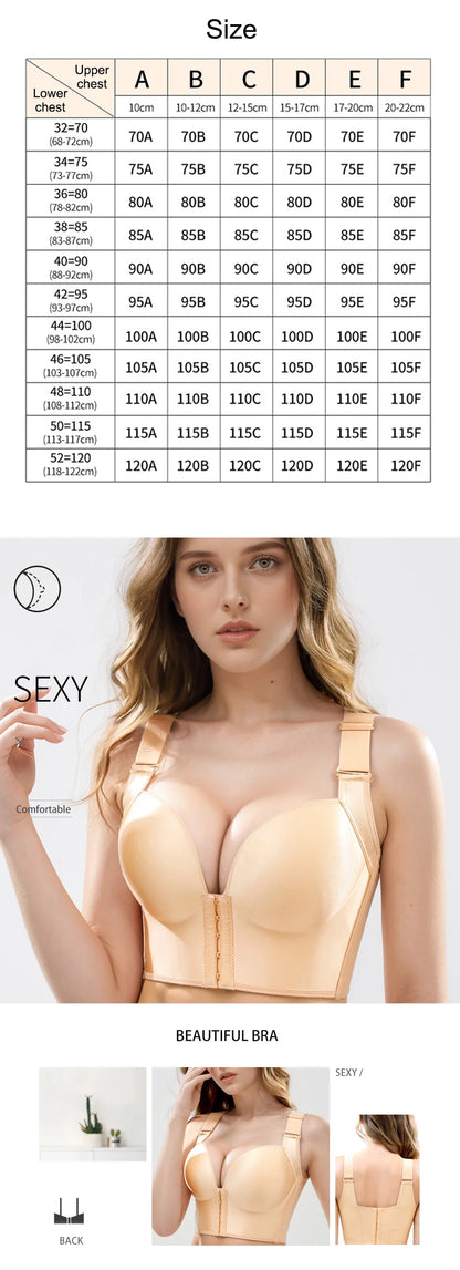 Front Close Push Up Bra for Women Wirefree Deep Cup Brassiere Hides Back Fat Full Back Coverage Bras Plus Size Lingeire