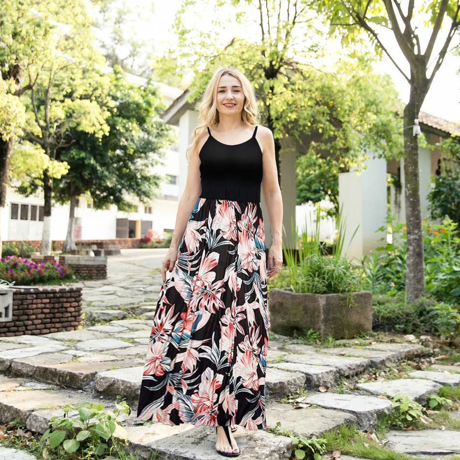 Clothing Europe United States parent-child color matching dress color flower print extreme-bottom short-sleeved skirt floral