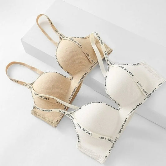 English Letter Wireless Deep V Bra Shockproof Anti-sagging Push Up Underwear Close-fitting Gathered Breasts Seamless Bras Sport