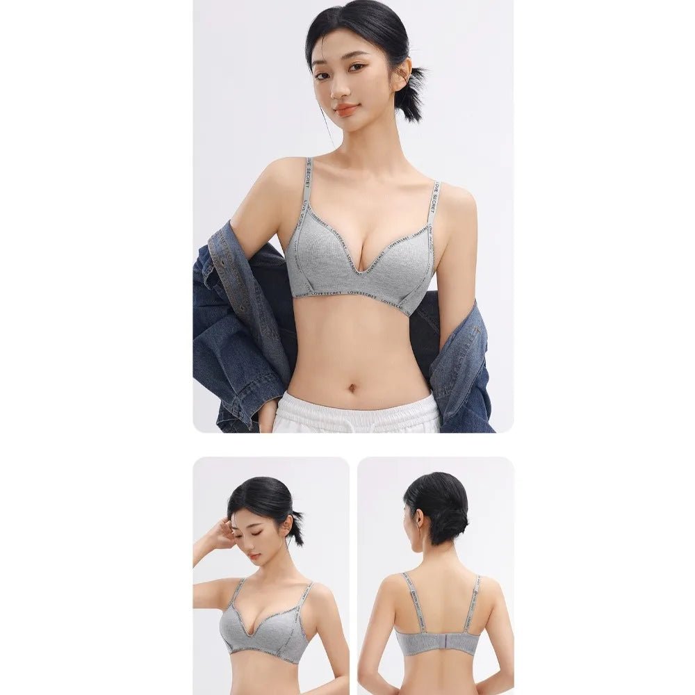 English Letter Wireless Deep V Bra Shockproof Anti-sagging Push Up Underwear Close-fitting Gathered Breasts Seamless Bras Sport
