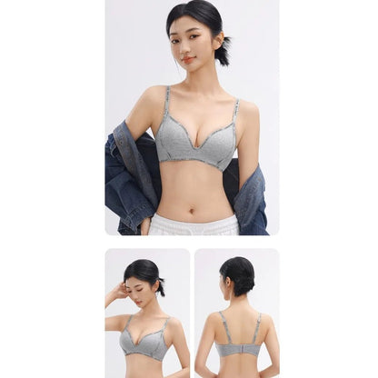English Letter Wireless Deep V Bra Shockproof Anti-sagging Push Up Underwear Close-fitting Gathered Breasts Seamless Bras Sport