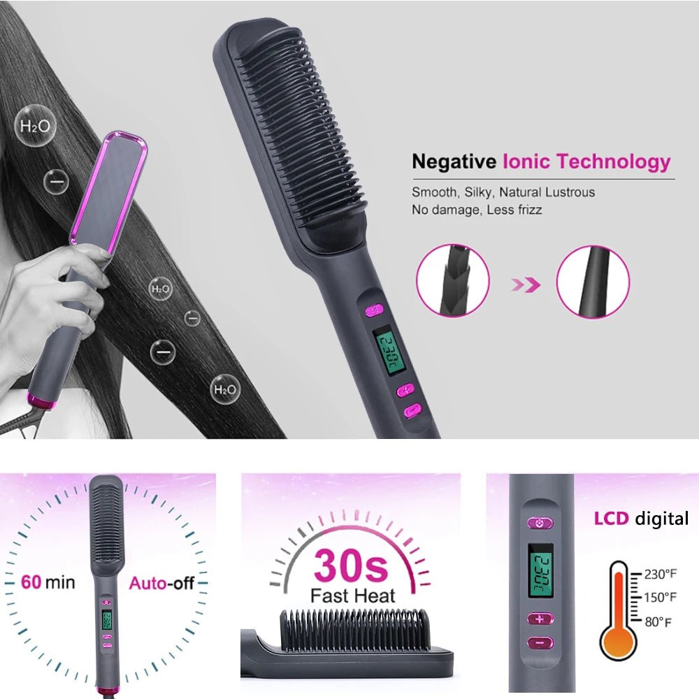 Electric Hot Comb Straight Hair Straightener Comb Straightening Brush Negative Ion Multifunctional Anti-Scalding Styling Tool