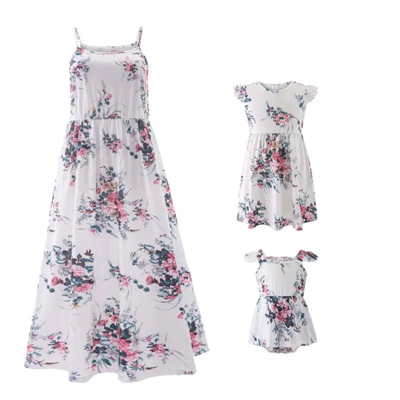 Family Matching Clothes Mother Daughter Dresses Baby Girl Mum Printed Dress Summer Sleeveless Loose Vacation Beach Frock