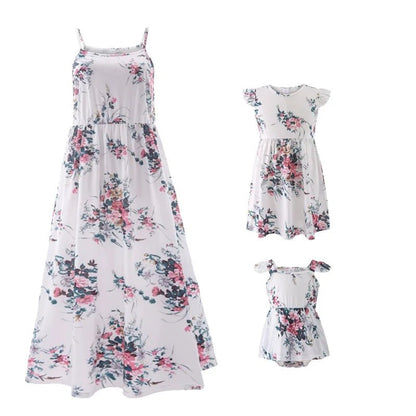 Family Matching Clothes Mother Daughter Dresses Baby Girl Mum Printed Dress Summer Sleeveless Loose Vacation Beach Frock