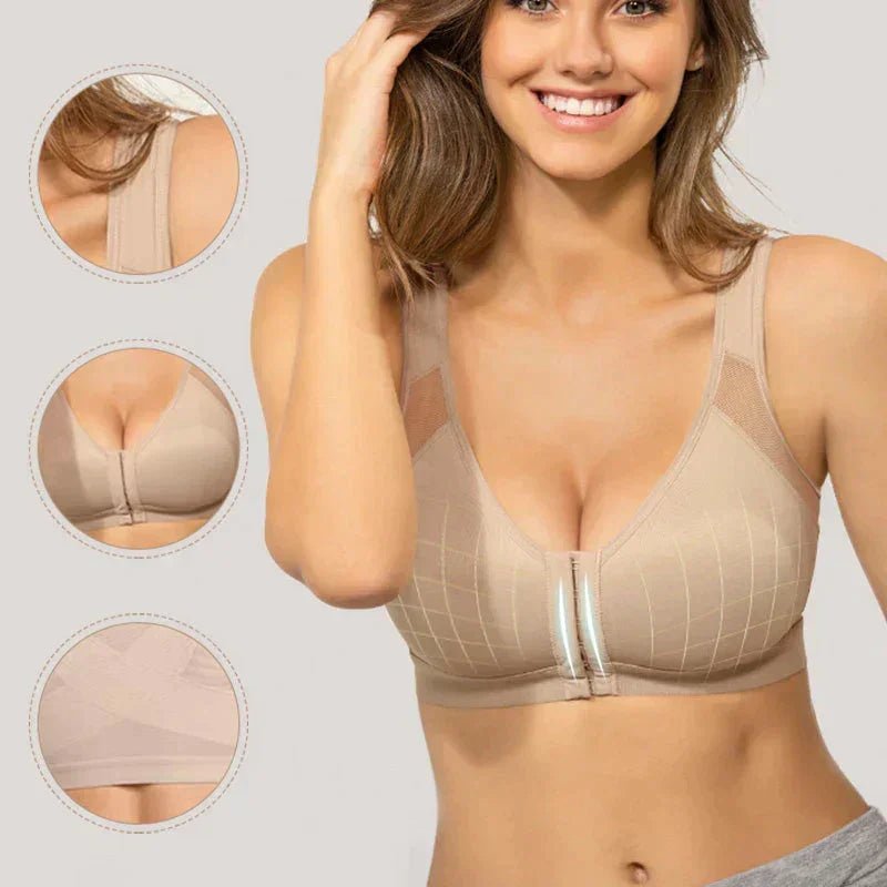 Womens 18 Hour Front-close Wirefree Bra Front Closure Posture Bra Full Coverage Back Adjustable  Support Everyday Comfy Unpadded