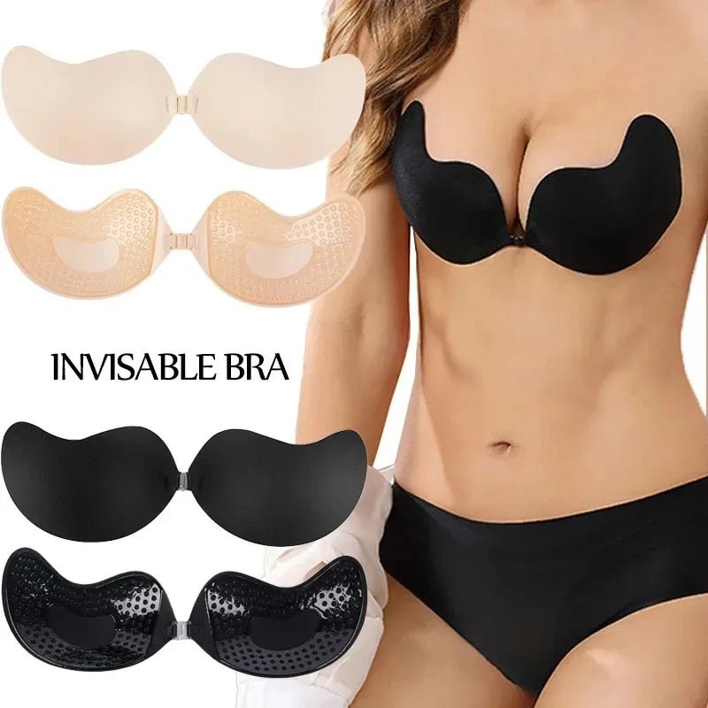 1/2pcsInvisible Women'S Push Up Bra, Backless And Strapless Bra, Front Placket Bra, Underwear, Silicone Self-Adhesive Breast Pad