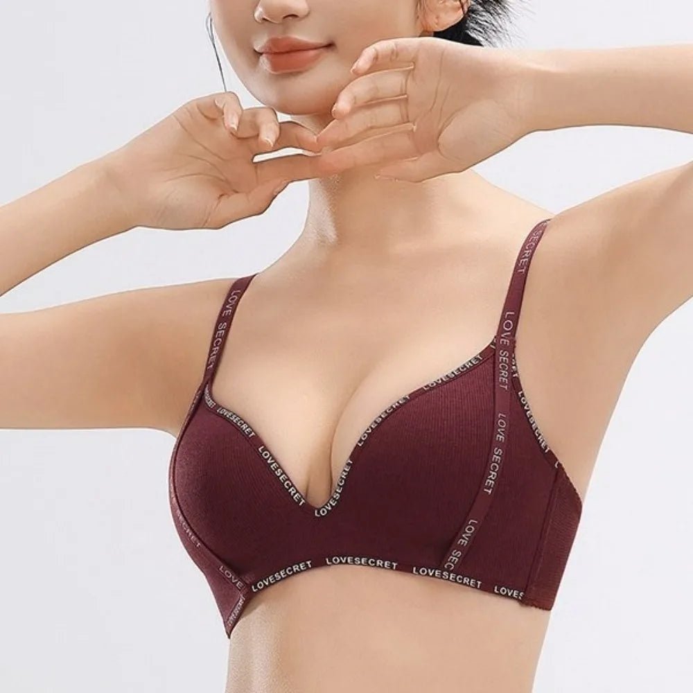 English Letter Wireless Deep V Bra Shockproof Anti-sagging Push Up Underwear Close-fitting Gathered Breasts Seamless Bras Sport