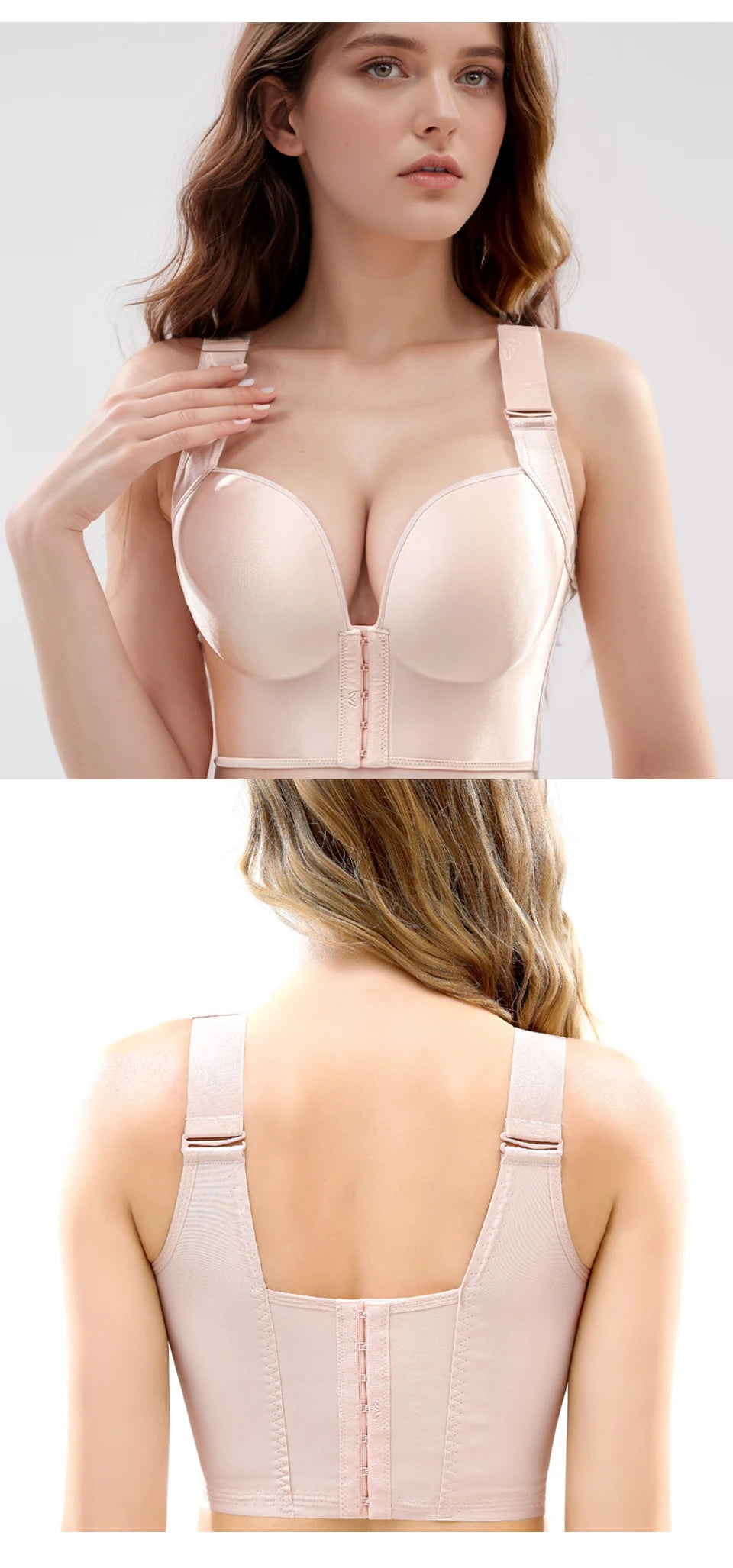 Front Close Push Up Bra for Women Wirefree Deep Cup Brassiere Hides Back Fat Full Back Coverage Bras Plus Size Lingeire