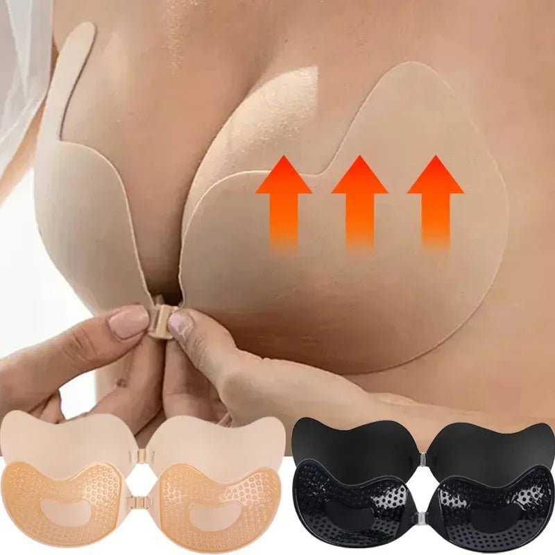 1/2pcsInvisible Women'S Push Up Bra, Backless And Strapless Bra, Front Placket Bra, Underwear, Silicone Self-Adhesive Breast Pad
