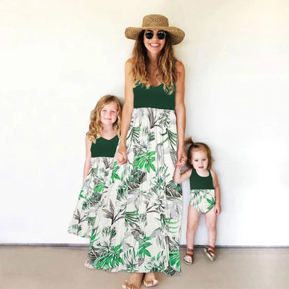 Clothing Europe United States parent-child color matching dress color flower print extreme-bottom short-sleeved skirt floral
