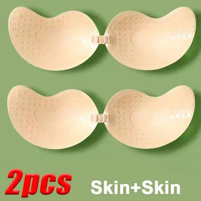 1/2pcsInvisible Women'S Push Up Bra, Backless And Strapless Bra, Front Placket Bra, Underwear, Silicone Self-Adhesive Breast Pad