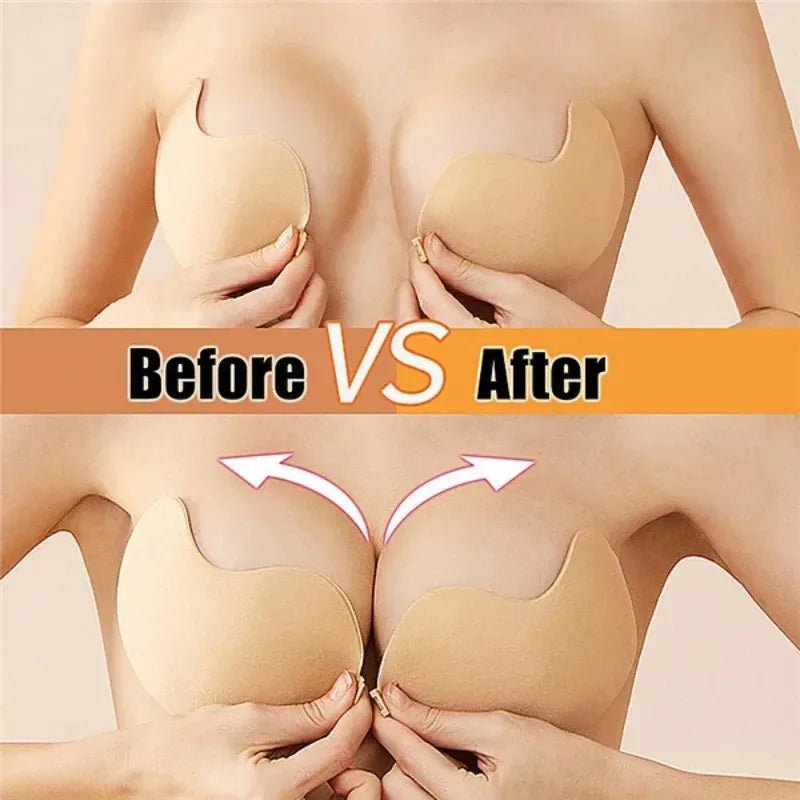 1/2pcsInvisible Women'S Push Up Bra, Backless And Strapless Bra, Front Placket Bra, Underwear, Silicone Self-Adhesive Breast Pad