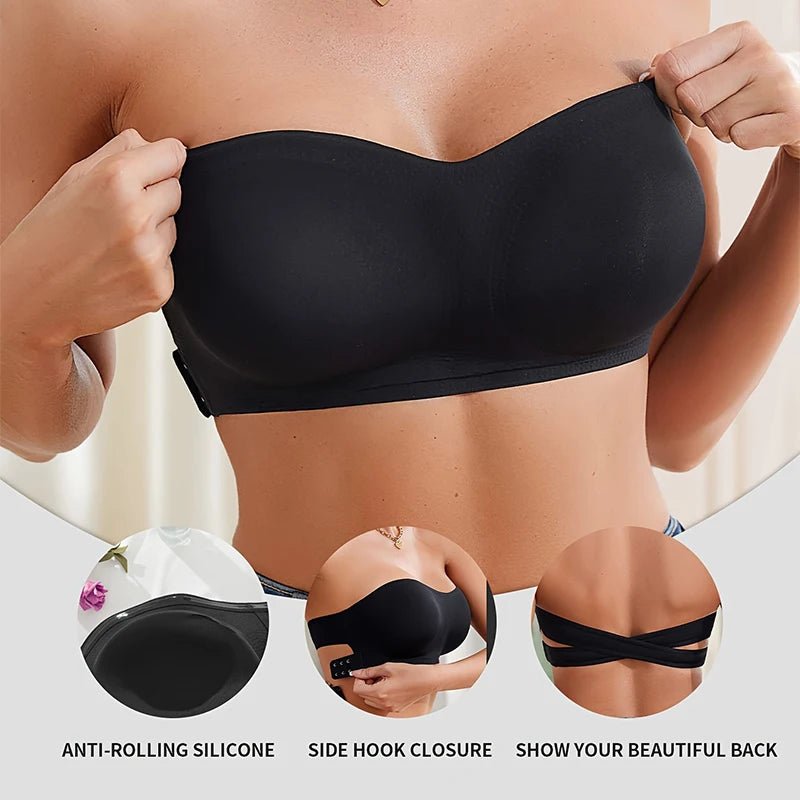 Removable Padded Soft Ice Silk Traceless Women Brasseries Wire Free Seamless Bra Women Strapless Bra Cross Side Buckle Underwear