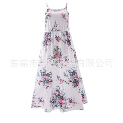 Family Matching Clothes Mother Daughter Dresses Baby Girl Mum Printed Dress Summer Sleeveless Loose Vacation Beach Frock