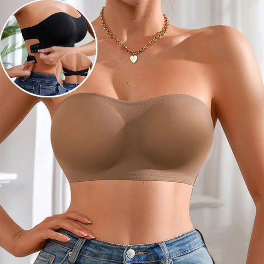 Removable Padded Soft Ice Silk Traceless Women Brasseries Wire Free Seamless Bra Women Strapless Bra Cross Side Buckle Underwear