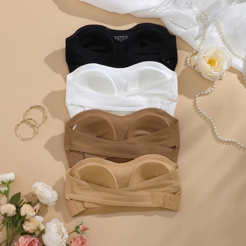 Removable Padded Soft Ice Silk Traceless Women Brasseries Wire Free Seamless Bra Women Strapless Bra Cross Side Buckle Underwear