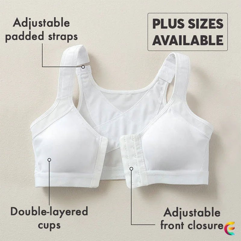 Womens 18 Hour Front-close Wirefree Bra Front Closure Posture Bra Full Coverage Back Adjustable  Support Everyday Comfy Unpadded