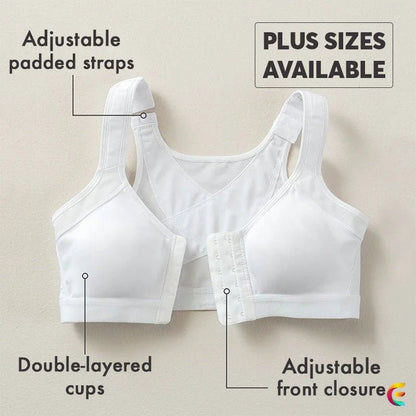 Womens 18 Hour Front-close Wirefree Bra Front Closure Posture Bra Full Coverage Back Adjustable  Support Everyday Comfy Unpadded