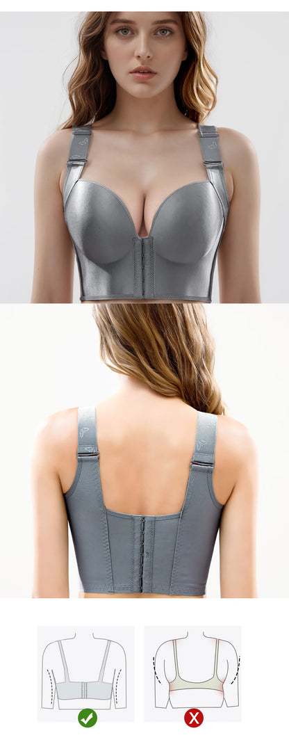 Front Close Push Up Bra for Women Wirefree Deep Cup Brassiere Hides Back Fat Full Back Coverage Bras Plus Size Lingeire