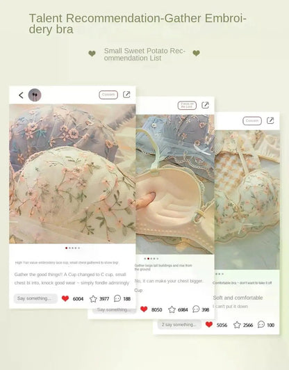 Small Breasts Gathered Women's Underwear Flat Chest Collection Side Breast Anti-sagging No Steel Ring Embossed Women's Bra