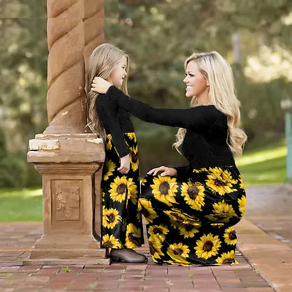 Fashion Mom and Daughter Dress Spring Summer Holiday Beach Dress Floral Patchwork Long Dress Baby Romper Mommy and Me Clothes