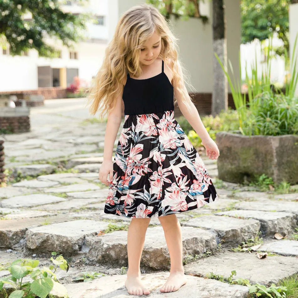 Clothing Europe United States parent-child color matching dress color flower print extreme-bottom short-sleeved skirt floral